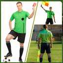 Soccer Referee Jersey, 7PCs Soccer Referee Kit, Referee Cards, Whistle, Socks, Flags, Soccer Referee Costume for Adult (Green, S)