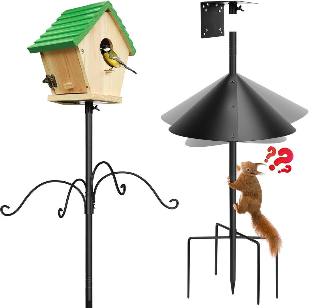 Bird Feeder Pole,Bird House Pole Mount Kit with Squirrel Proof Baffle for Bird Watching Buddy Pole,93 Inch Adjustable Mounting Support Stand for Outdoors