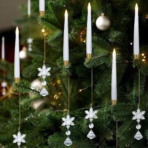 Christmas Tree Candles with Remote, Flameless Taper Candlestick w/Crystal Ball Ornaments and Hooks  Battery Operated LED Candle for Xmas Tree, Vintage Home Decor (12 Pack)