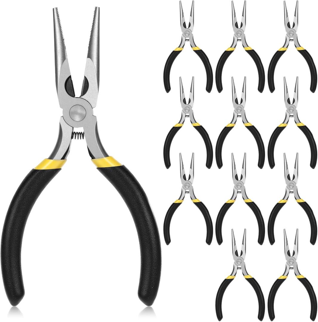 Mini Needle Nose Pliers 12 Pack Small Long Nose Pliers with Wire Cutters, Spring Loaded Thin Needle Nose Pliers, Precision Pliers Set for Crafts/Jewelry Making/Tiny Project