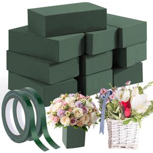 MAPVOLUT 10 Pcs Small Floral Foam Blocks 5.5 x 3.1 x 1.7, with 2 Rolls Waterproof Floral Tape - 12mm x 65.62ft, for Fresh or Artificial Flower Arrangements, DIY Wedding, Home Decor, and Crafts
