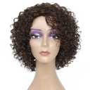 HUA Short Curly Human Hair Wigs for Black Women Highlights Brown Color Kinky Curly Wigs for White/Black Women 8 Inch Brazilian Short Human Hair Wigs for Black Women Wear And Go Glueless Wig (P2/4)