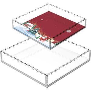 Dual-Size Scalloped Acrylic Serving Set (10"&8") w/Magnetic Panels - Clear-View Tray for Dining Tables, Non-Slip Pads Secure Plates & Glasses, Housewarming/Restaurant Gift