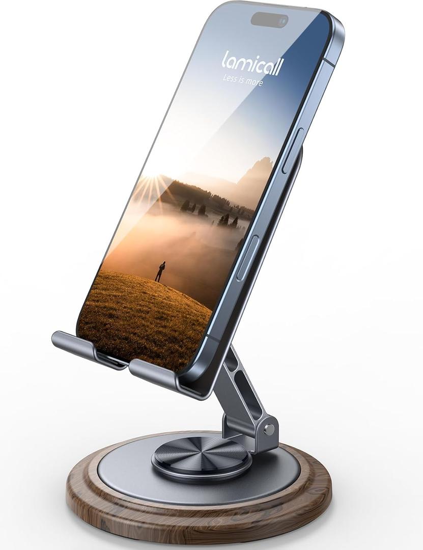 Lamicall Cell Phone Stand, Desk Accessories - Grey Office Cell Phone Holder, Simulated Wood Grain Phone Stand for Desk, Office Desk Accessories, Gifts for Fathers Day, Suitable for 4-10 Phones, iPad