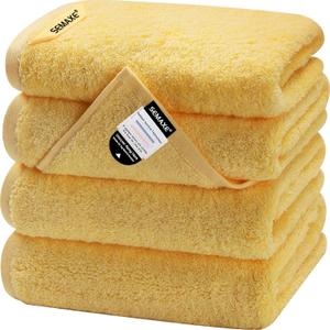 SEMAXE Yellow Hand Towels for Bathroom, 100% Cotton Towels with Hanging Loops, Hotel Spa Quality Absorbent Towels, 27" L x 16" W, 4 Piece Hand Towels, Gift Box Packaging