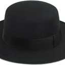 Classic Black Flat-Top Fedora Hat Wide-Brim Pork-Pie Hat Boater Hat Church Dery Cap for Women Men (Medium)