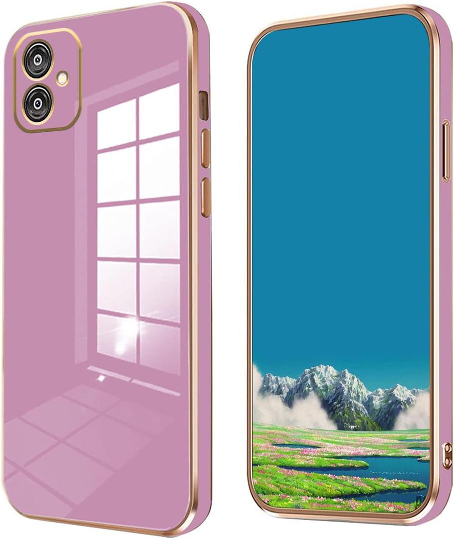 Compatible with Samsung Galaxy A04 Case Silicone Pink, Plating Phone for Samsung A04 Case Shockproof Thin and Soft Cover (Purple)