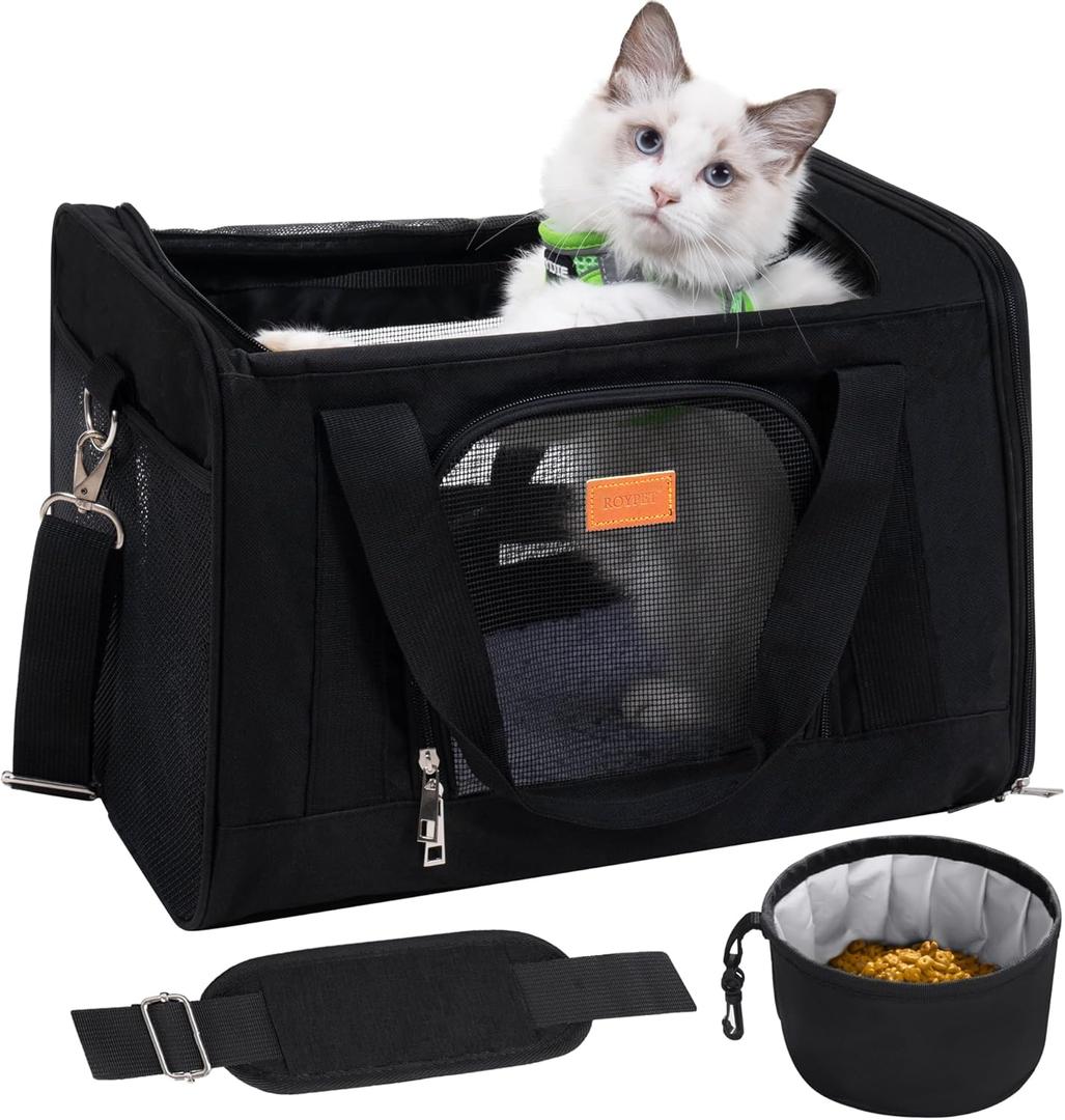 ROYPET Cat Carrier,Portable Pet Carrier Bag for Cats and Small Dogs,Foldable Soft-Sided and Scratch-Proof mesh Cat Bag Pet Carriers,Airline Approved Pet Carrier,Pet Travel Carrier Up to 15 Lbs,Black