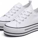 Women's Platform Sneakers 3 Inches Height Boost Canvas Hidden Heel Wedge Sneakers, Casual Height Increase Fashion Shoes for Women and Girls, White US 6