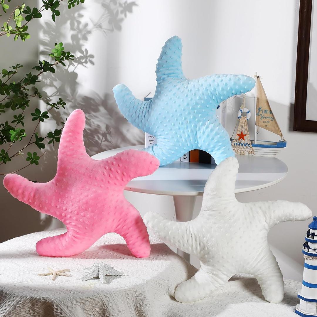 Fumete Starfish Pillow Beach Starfish Shaped Throw Pillows 20'' Stuffed Animal Cute Plush Coastal Decor Ocean Star Pillow Plush Cushion for Bedroom Living Room Sofa Couch(Pink White Blue,3 Pcs)