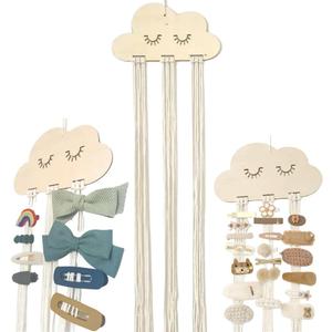 Baby Girl Hair Clips Bows Accessories and Products Organizer and Holder Storage Closet Cloud Wall Hanging Decor Nordic Scandi for Nursery or Baby Room