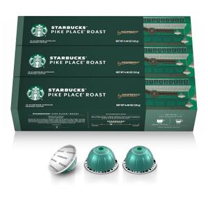 Starbucks by Nespresso Vertuo, Pike Place, Medium Roast Coffee 30-count Coffee Pods, Brews 7.8 oz. (EXP 01/03/27)