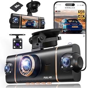 360° 4-Channel Dash Cam 4K+1080P*3 FHD, Front Rear Inside Left Right Car Camera, 5GHz WiFi App Control, 8 IR Lamps Night Vision, 24H Parking Mode, G-Sensor, Loop Recording, 64GB SD Card Included