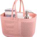 UUJOLY Plastic Organizer Storage Baskets with Handles, Shower Caddy Bins Organizer for Bathroom and kitchen (Pink, Pack of 1)