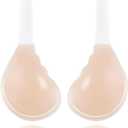 Invisible Lift Sticky Bra for Large Breasts - Women's Seamless Backless Strapless Push Up Adhesive Silicone Bra (Beige, L)