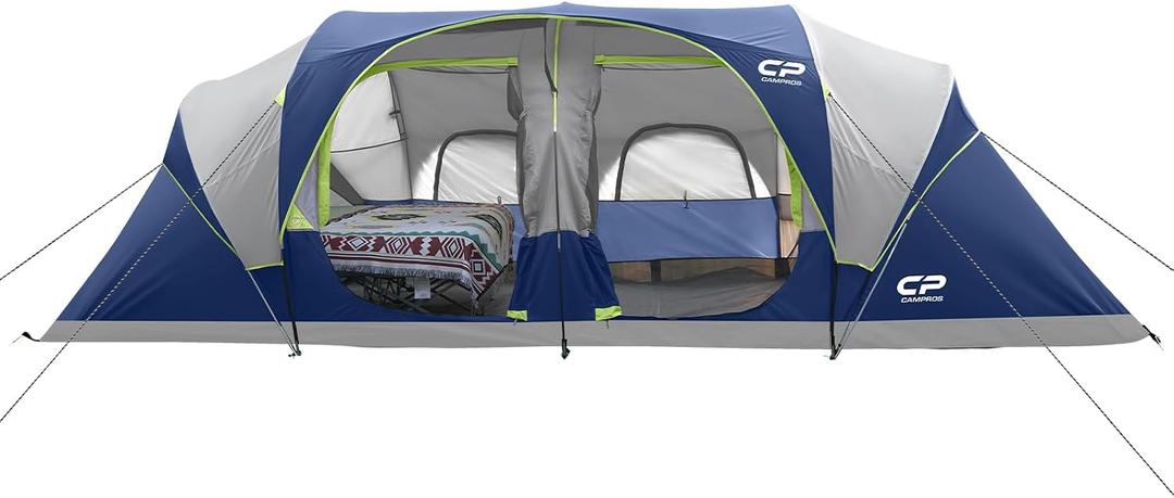CAMPROS CP Tent 12-Person-Camping-Tents,3 Room Family Tents,Waterproof Windproof Family Tent with Top Rainfly,6 Large Mesh Windows,Double Layer,Easy Set Up, Portable with Carry Bag-20' x 9' x 72"(H)