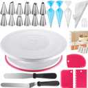 Kootek 71PCs Cake Decorating Kit, Baking Supplies Tools - Includes Cake Stand Turntable, 12 Icing Piping Tips Set, 2 Frosting Spatulas, 3 Scrapers, 50+2 Piping Bags, Coupler, Video Tutorial, Booklet (Pink)