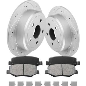 Rear Brake Pads And Rotors Kit Compatible With 2007-2017 Jeep Wrangler, 2018 Jeep Wrangler JK, Automotive Replacement Brake Kits 53041 D1274-8390 Geomet Drilled And Slotted Rotors 316mm(12.4in)