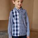 Arshiner Boy's Plaid Button Down Shirt Long Sleeve Roll Up Casual Shirts with Pocket 6-7 Years