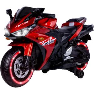 12V Kids Electric Motorcycle, Electric Motorcycle Ride On Toy w/Training Wheels, Spring Suspension, LED Lights, Sounds & Music, MP3, Battery Powered Dirt Bike for Boys & Girls (Red)