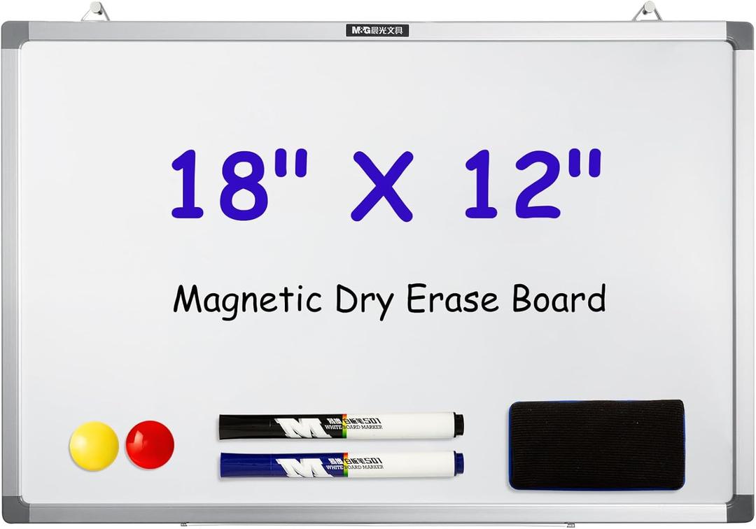 M&G Dry Erase Board Magnetic White Board for Wall, 18 x 12 Small Whiteboard with 2 Markers & 2 Magnets & 1 Eraser, Portable Whiteboard for Planning, Drawing, to Do List, Office Use