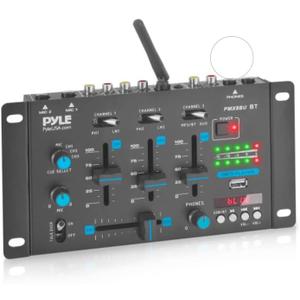 Pyle 3-Channel Professional DJ Mixer w/ Bluetooth - Dual Balanced Mic Inputs w/ Talkover, USB-A MP3 Player, Phono/Line In, CUE Monitor, Crossfader, LED Display for Mobile DJ, Karaoke, Events - PMX8BU