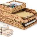 Geelin 3 Pack Water Hyacinth Woven Stackable Desk Organizer Letter Tray, Primary Color Tabletop Desk Basket for Storage Paper Letter Folders Notebooks Copy Print, Workspace Holder