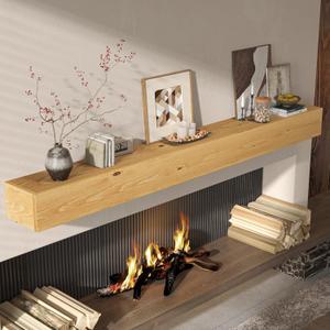 Fun Memories 72" Fireplace Mantel, 5" Thick Wall Mounted Shelves for Over Fireplace, Solid Wood Farmhouse Long Floating Shelves, Handcrafted Wooden Fireplace Mantle, 72" x 8" x 5" - Natural (Honey Maple Finish)