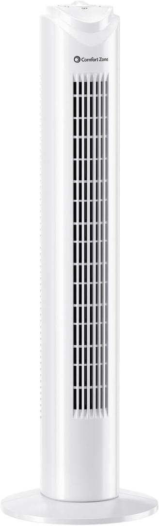Comfort Zone 32-Inch Oscillating Tower Fan Ultra-Slim Bladeless Design with 3 Speeds, 90 Wide Oscillation & Built-in Carry Handle Quiet Portable Standing Fan for Bedroom, Home, or Office, White