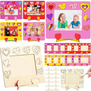 Geelin 12 Sets Valentine's Day Wooden DIY Picture Frames Craft, Unfinished Heart Photo Frames to Paint for Valentine's Day Craft Art, Home Decor, Classroom Activities, Party Games(Classic)