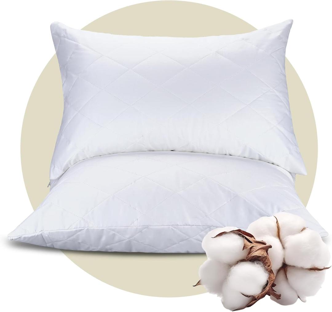 CoolShields Premium 100% Cotton Waterproof Pillow Protectors with Zipper, Breathable & Noiseless, Hypoallergenic Soft Skin-Friendly Surface for All-Night Comfort, King Size - 20x36 (2 Pack)