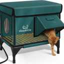 Indestructible Heated Cat House for Outside Winter, 100% Waterproof, Safe Escape Door, Insulated Outdoor Cat Shelter with Heater for Feral Barn Cat Kitty (Forest Green, 12"x16"x18")