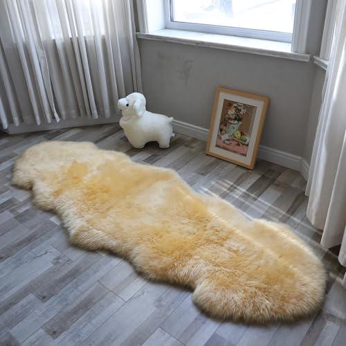 AGFNGE Sheepskin Rug, Fluffy Shaggy Area Rug, Super Soft 24‘’ x 72‘’ Sheepskin Hair Rug, Plush Rug, Decorative Rugs for Bedroom, Children's Room, Living Room (Pale Beige, 24" x 72")