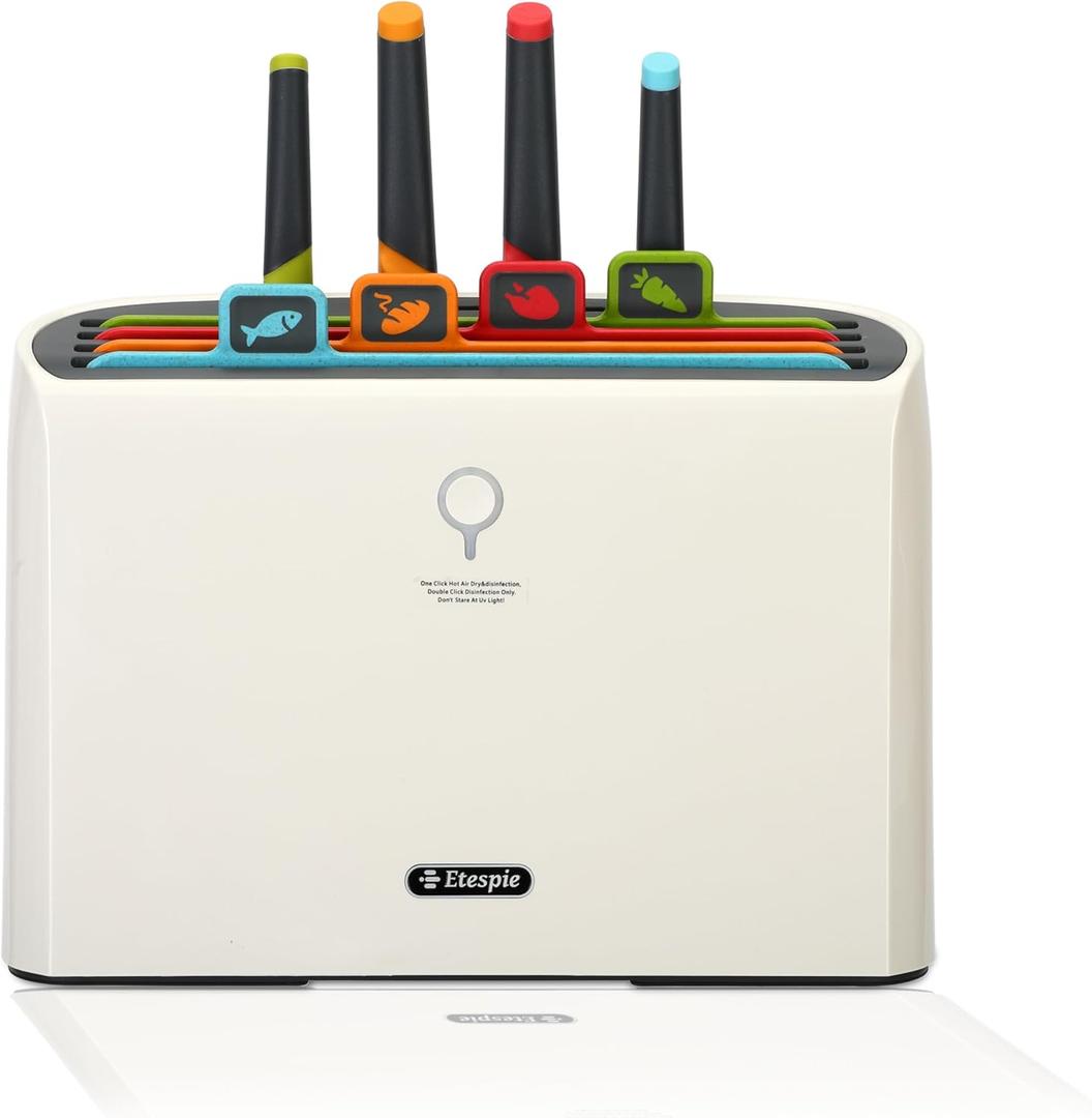 Smart Cutting Board and Knife Set,Self Cleaning Cutting Board and Knife Set with 4 Stainless Steel Knives,4 Color Coded Cutting Boards