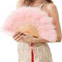 Happy Feather Handheld Marabou Feather Fan, 1920s Vintage Style Flapper Hand Fan for Costume Party and Dancing-Light Pink