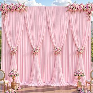 8 Panles Baby Pink Backdrop Curtains - Wrinkle Free Fabric Backdrop Curtain for Photoshoot, 10FT Wedding Party Photo Backdrop Drapes for Birthday Baby Shower Photography Stage Background Decorations