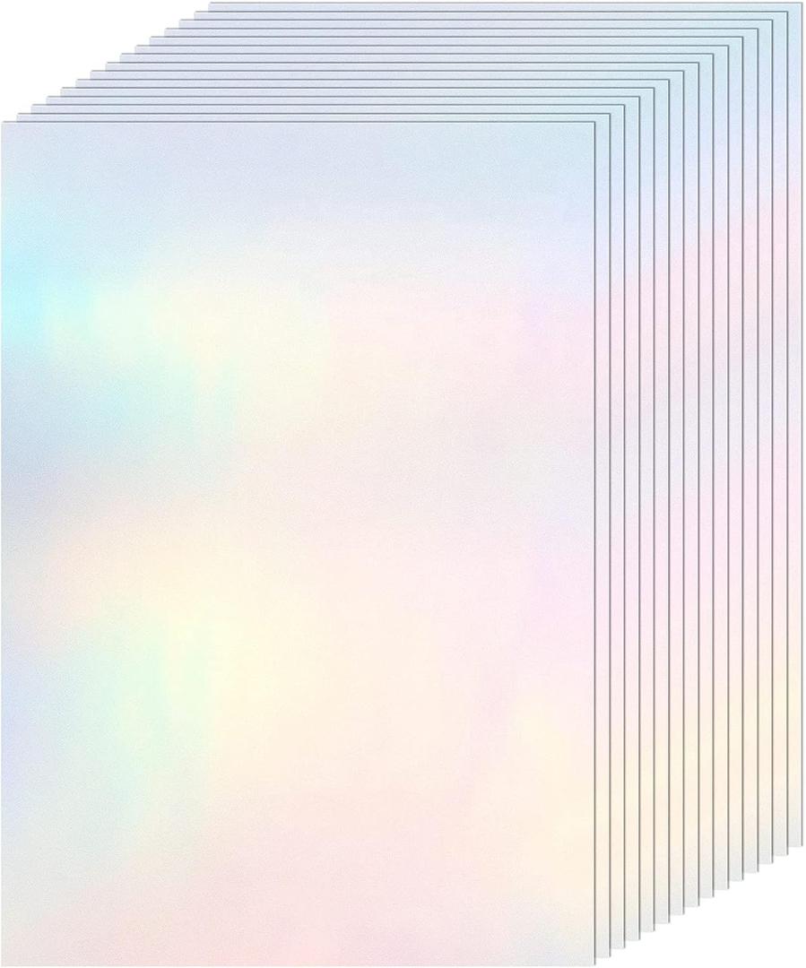 Clabby 36 Sheets Holographic Sticker Paper A4 Vinyl Holographic Laminate Sheets Self Adhesive Waterproof Transparent Film, 11.7 x 8.3 inches(Colorful)