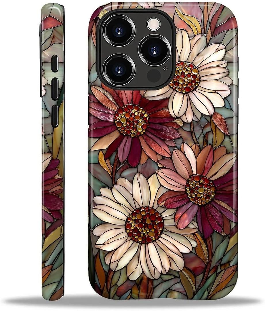 Case for iPhone 16 Pro,Durable Drop Protection Shockproof Silicone + Hard PC 2 in 1 Hybrid Protective Cover with Stylish Pattern Design - Romantic Love Flower