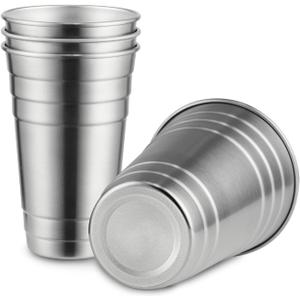 MEWAY Premium Stainless Steel Cups 24 oz Pint Cup Tumbler (4 Pack) - Premium Metal Cups - Stackable Durable CupChilling Beer Glasses, for Travel, Outdoor, Camping