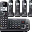 Panasonic DECT 6.0 Expandable System, Cordless Phones With Answering Machine and Call Blocking - 5 Cordless Phones 5 Handsets - KX-TGE645M (Metallic Black)