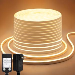DBFAIRY 66Ft LED Neon Rope Lights, 24V Dimmable 2400LEDs Strip Neon Light, 2700K Flexible Silicone Rope Lights Super Bright IP67 Waterproof with Timer Function for Indoor Outdoor Decor(Warm White)