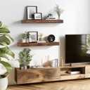 24x6.8x2 Inch Rustic Floating Shelves for Wall Set of 2 - Brown Solid Wood Wall Mounted Shelves with Invisible Bracket, Extended Design for Farmhouse Living Room Bedroom Kitchen Decor