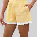 2 x Boxer Shorts Gingham Shorts Y2K Beach Bottoms | Plaid Shorts Y2K Pajama Bottoms Two Pockets (Yellow), Large