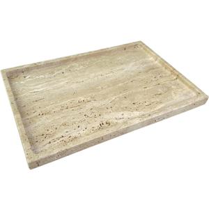 Real Natural Travertine Tray Genuine Marble Stone Tray for Coffee Table/Bathroom/Vanity (Beige Travertine, 12" x 8")