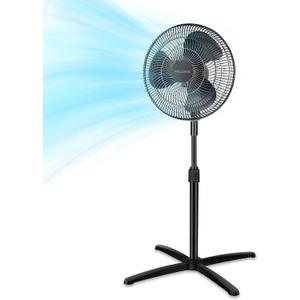 PELONIS 16-inch Pedestal Fan for Bedroom, Oscillating Fan, 3-Speeds, 90 Oscillation, Adjustable Height, Floor Fan, Standing Fan for Living Room, Kitchen, and Home office, Black