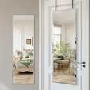 Frameless Door Mirror Full Length, 50 x 16 Inch Frameless Beveled Full Body Wall Mirror with 2 Hooks, Over the Door Hanging Mirror for Bedroom, Living Room, Cloakroom