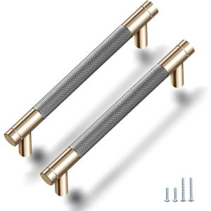 Drawer Pull 12 Pack 5" Cabinet Handles Cabinet Pulls Aluminum Handles Round Pull Gold and Nickle Oxidation Finish with Diamond Pattern Golden 6" Length