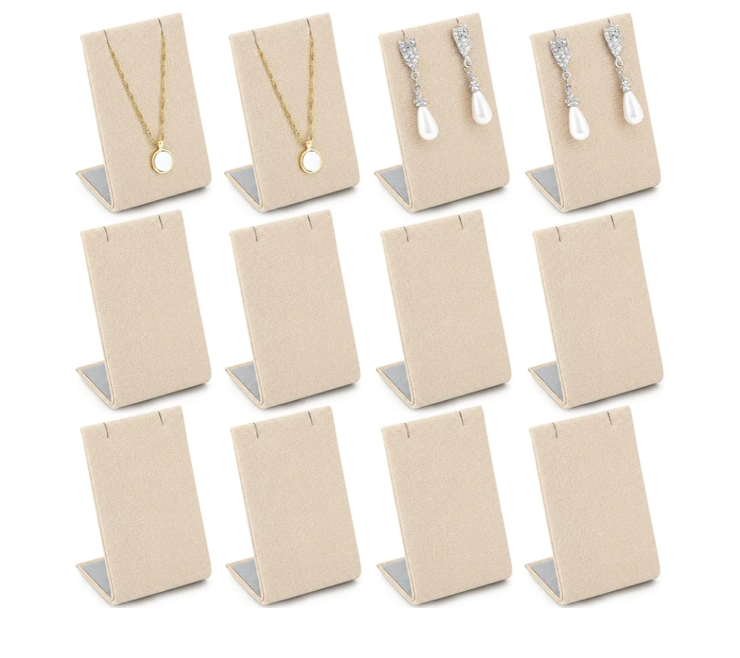 12 Pieces Velvet Earring Display Stand Necklace Pendant Jewelry Stand Showcase Organizer Display Holder for Earring Pendant Accessory Rack (Straight Line Style,Linen Color)
