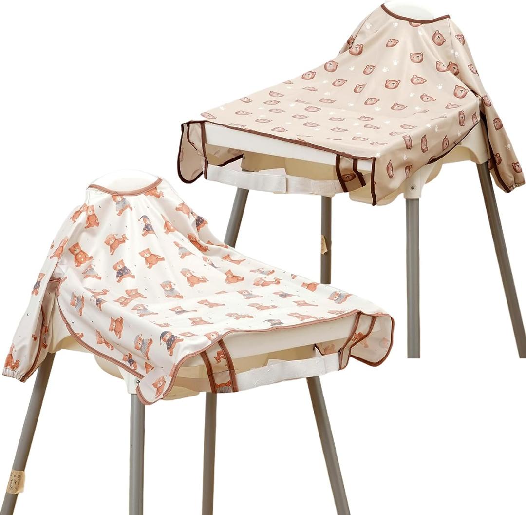 Happy Flute Long Sleeve Baby Bib-Mess Proof Baby Feeding Bibs with Adjustable Design for Babies during Eating or Highchair (Bear)