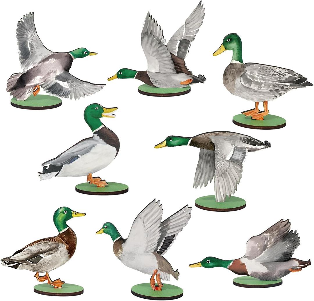 FYSUIMU 8Pcs Mallard Wood Table Centerpiece Watercolor Duck Tabletop Detachable Sign Tiered Tray Decor for Hunting Baby Shower Gender Reveal Birthday Photo Props Party Favor Supplies